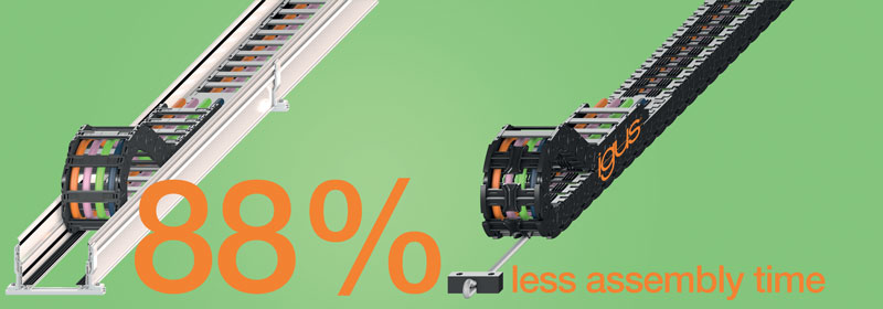 Rispetto a un sistema con blindosbarra, autoglide 5 igus consente di risparmiare l’88% del tempo di montaggio.