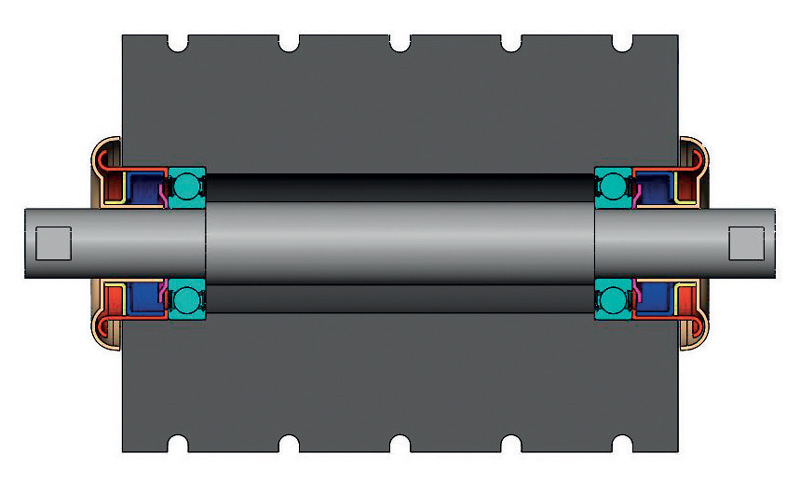 Bearing concept for conveyor belt rollers.